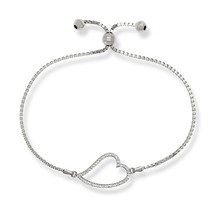 Box Chain Open CZ Curved Heart w/Beads Adjustable Bolo Bracelet - £53.90 GBP