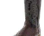 Mens Black Cherry Cowboy Boots Real Leather Pattern Ostrich Quill Wester... - $108.99