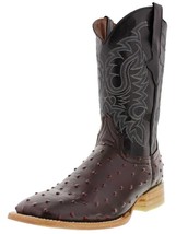 Mens Black Cherry Cowboy Boots Real Leather Pattern Ostrich Quill Western Square - £85.12 GBP