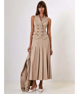 Notched Collar Pleated T Single Breasted Vest High Slit Skirt - €105,88 EUR Notched Collar Pleated T Single Breasted Vest High Slit Skirt - €105,88 EUR