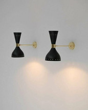 Pair of Wall Italian Sconce with Black Matte in Polish Brass Finish , Vintage Wa - £69.71 GBP+