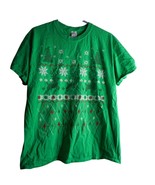 Gildan Graphic T Shirt Sz L Cotton Green Holiday sweater style deer snow... - $39.99