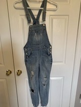ALMOST FAMOUS Denim Overall Jumpsuit Size 3 Women Suspenders Very Distre... - £11.39 GBP