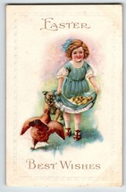 Easter Postcard Dog Chicken Baby Chicks Girl Embossed 1915 Henderson Series 76 - £9.85 GBP