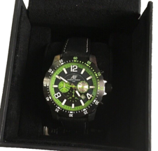 NEW Aubert Freres 14137 Mens Alton Chronograph Date GMT Green &amp; Black Dial Watch - $91.03