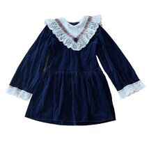 Vintage Pretty As A Picture Blue Velvet Lace Little Girl’s Dress Size 6 - $18.99