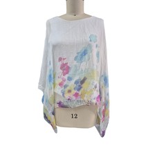 Elena Baldi Women Silk Top White Floral Asymmetrical Hem Italy Classic F... - $34.75