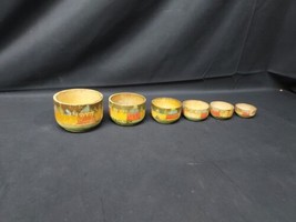 Set of 6 Old Nesting Bowls Wooden Turned Hand Carved Painted Folk Art - $37.15