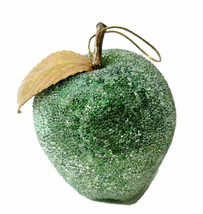 Green Sugared Apple Christmas Tree Ornament Gold Tone Accents 3&quot;  Fake Fruit - £11.03 GBP