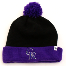 &#39;47  Brand Black &amp; Purple Colorado Rockies Knit Cuff Pom Beanie Men&#39;s On... - £31.37 GBP