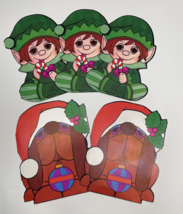 Vintage Christmas Cards Die Cut Elves Pixie Hound Dog Large Lot 5 Jumbo ... - $15.00