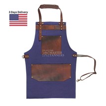 Canvas Apron Leather Pocket Apron Bbq Cooking Chef Apron Work Butcher To... - $42.28