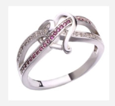 SILVER HEART PINK RHINESTONE COCKTAIL RING SIZE 5 6 7 8 9 10 - £31.59 GBP