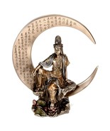 KWAN YIN on CRESCENT MOON STATUE 8.25&quot; Buddhist Goddess Bronze Resin Qua... - £45.27 GBP