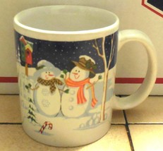 Christmas Coffee Mug Cup Snowman and Snowwoman Ceramic - $9.60