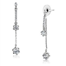 3W1277 - Rhodium Brass Earrings with AAA Grade CZ  in Clear - $427.99 MXN