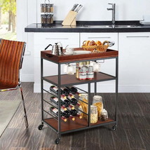 3 Tier Storage Bar Serving Cart with Wine Rack - £72.57 GBP