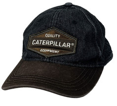 NOS CAT Caterpillar Denim Strap Back Hat Cap QUALITY Equipment Patch Hat - £21.45 GBP