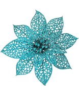 24 Pack Christmas Teal Blue Glitter Poinsettia Flowers Picks Christmas T... - £25.15 GBP