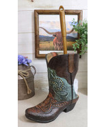 Western Turquoise Floral Tooled Leather Cowboy Boot Toilet Brush And Hol... - €26,58 EUR