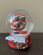 African American Mr &amp; Mrs Santa  Claus With Wreath globe Musical New Chr... - £31.49 GBP