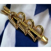 Triple Heart Arrow Brooch Vintage Avon Gold Tone Rhinestones - £11.95 GBP