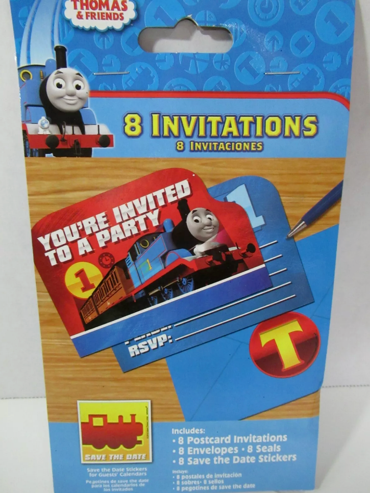 Thomas Tank Engine train birthday party invitations 8 cards envelopes stickers