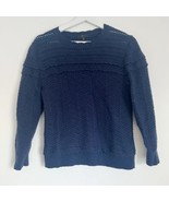 J Crew Scalloped Crewneck Pointelle Knit Sweater Navy Blue Ruffle M - $16.99