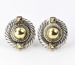 David Yurman Renaissance 14K Gold Sterling Silver Large Button Style Ear... - $895.00