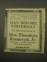 1959 Doubleday Book Ad - Day Before Yhesterday by Mrs. Theodore Roosevelt, Jr. - £11.79 GBP