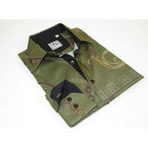 Men Sports Shirt by DE-NIKO Long Sleeves Fashion Print Soft Modal 2F008 Olive image 4
