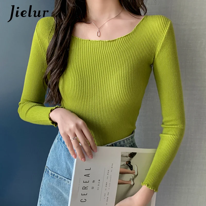 Jielur O-neck Autumn Winter  Women  Jumper Soft Chic Pullovers Slim Solid Color  - £86.54 GBP