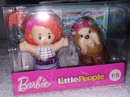 Fisher Price Little People Barbie Redhair Girl &amp; Yorkie Dog Figures New - £8.28 GBP