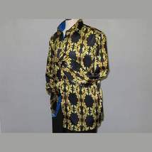 Men Oscar Banks Turkey Shirt Satin Singer Performer 6268-07 Black Gold Floral image 9