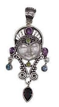 Amethst, Mother of Pearl Face, Qtz, Peridot, Blue Topaz pendant - $4,668.71 MXN