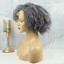 Grey afro kinky curly human hair lace front wig/dark grey curly wig for women - $280.00+