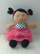 Baby Starters Plush Baby Doll Pink swirl dress black hearts hair tan bro... - $14.69