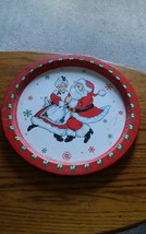 VTG Metal Christmas Serving Tray Santa &amp; Mrs Claus Dancing Made in Hong ... - $21.99