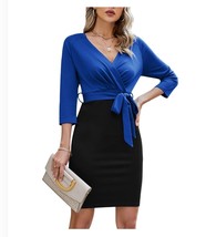 GRACE KARIN Women&#39;s Work Pencil Dress Size: M Royalblue-Black(3/4 Sleeve) - £18.22 GBP