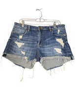 Blank NYC Womens Size 30 Fulton Roll Up Distressed Shorts Blue Denim Cut... - $12.36