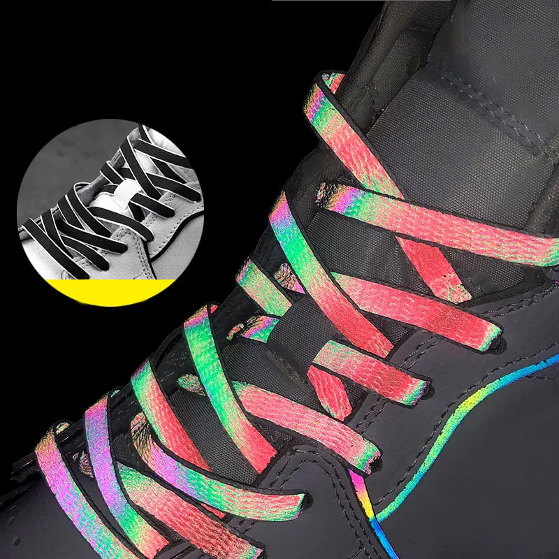 Sporting 120/140/160cm Holographic Reflective Shoelace Rope Women Men Glowing In - £18.48 GBP