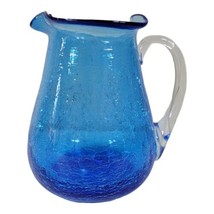 Vintage Pilgrim Blue Crackle Handblown Art Glass Mini 5&quot; Pitcher Creamer - £12.18 GBP