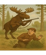 Funny Moose Hunting Man Poster - Reversed Hunting Joke Wildlife Wall Art - $15.00+