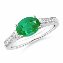 ANGARA East West Oval Emerald Solitaire Ring with Diamonds for Women in 14K Gold - £1,227.06 GBP