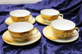 Noritake Tree In The Meadow Flat Cups &amp; Saucers Set of 4 - $38.99