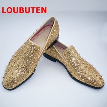 Gold Glitter Shoes For Men Fashion Bling Sequins Spikes Loafers Men Dress Shoes  - £219.26 GBP