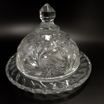 Crystal Clear Camelia Domed Butter Cheese Dish 6.25in Cut Pinwheel - £19.92 GBP