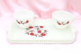 Anchor Glass &quot;Fleurette&quot; Milk Glass Snack Set Lot of 2 Sets Plates Cups Vtg EUC - £10.33 GBP