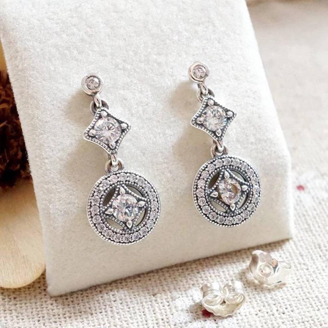 925 Sterling Silver Vintage Allure with Clear Cz Drop Earrings - $18.88