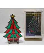 Vintage Stained Glass Iron Christmas Tree Santa Votive Candle Holder 3pc - £29.15 GBP